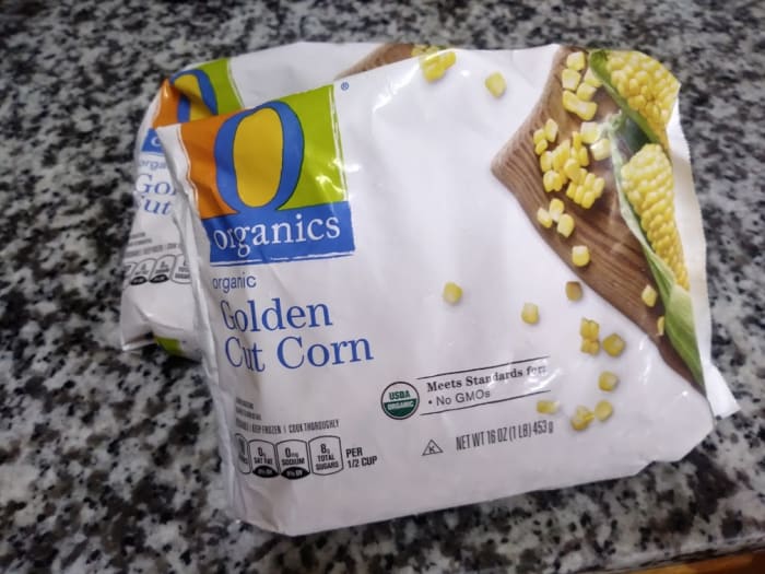 I use 2 16-oz bags of frozen corn when I make sweet humita. Frozen vegetables retain much of their nutritional value, making them a healthy option to fresh vegetables.