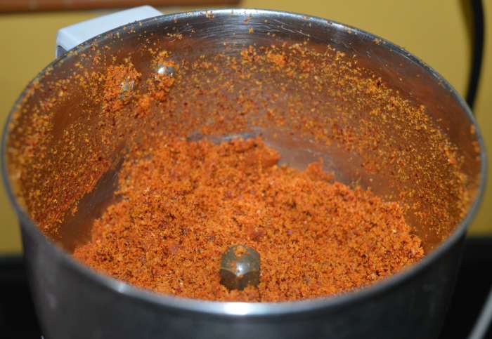 Grind it to get a coarse powder. This powder is called vangibath powder. Alternatively, you can use store-bought vangibath powder.