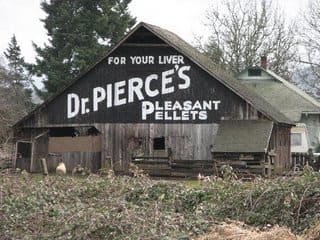 Some old barns still show the old medicine advertisements. It was a good way to get your barn painted free of charge.
