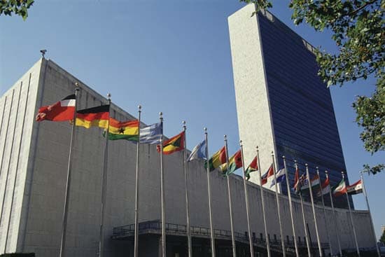 The United Nations Secretariat Building at the United Nations headquarters in New York City, United States of America.