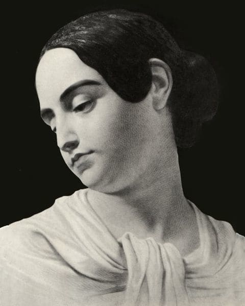 Virginia Eliza Clem Poe portrait in death, possibly painted by Marie Louise Shew, a good friend of Edgar and Virginia.