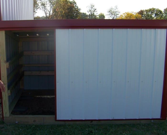 This 6' x 9' goat barn provides ample shelter from the wind and rain and plenty of room for up to a dozen Nigerian Dwarf goats to snuggle together.