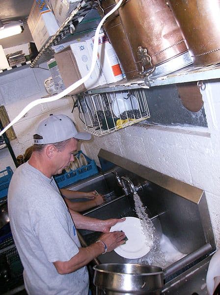 This man is washing dishes at the Our Community Place Soup Kitchen, Little Grill Collective, June 28, 2008 in Harrisonburg, Virginia.