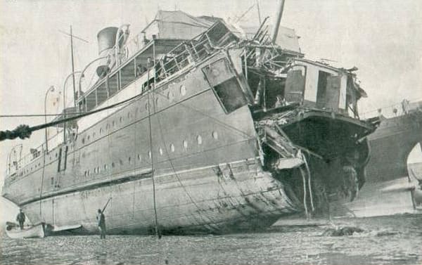 World War One: Crossing the Channel was dangerous. A cross-channel ferry (the "Sussex") torpedoed in 1916.