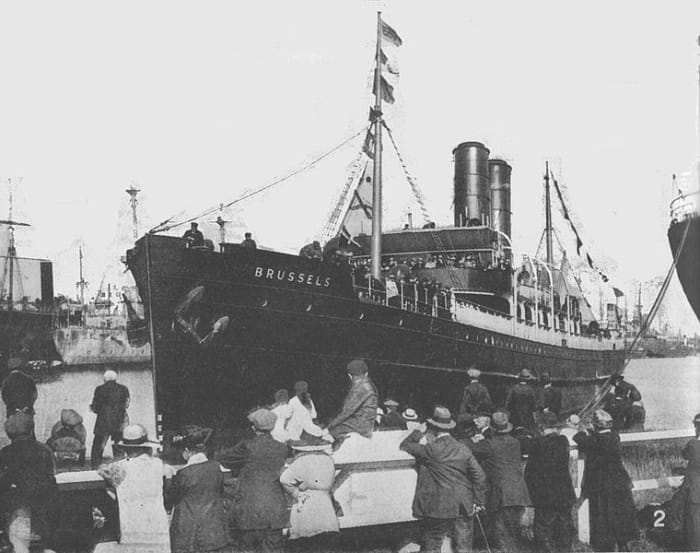 WW1: The Great Eastern Railway steamer Brussels, commanded by Captain Charles Fryatt, who was tried by a court-martial on July 27, 1916, and shot by the Germans for attempting to ram a submarine which had attacked his ship.