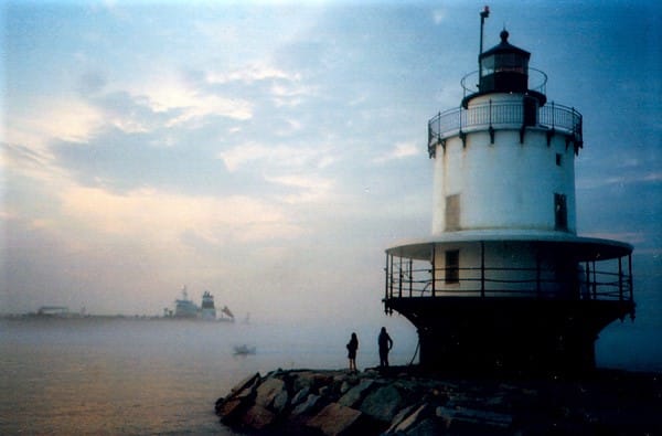 This light at Spring Point in South Portland is made from metal, not quarried stone, photo by author