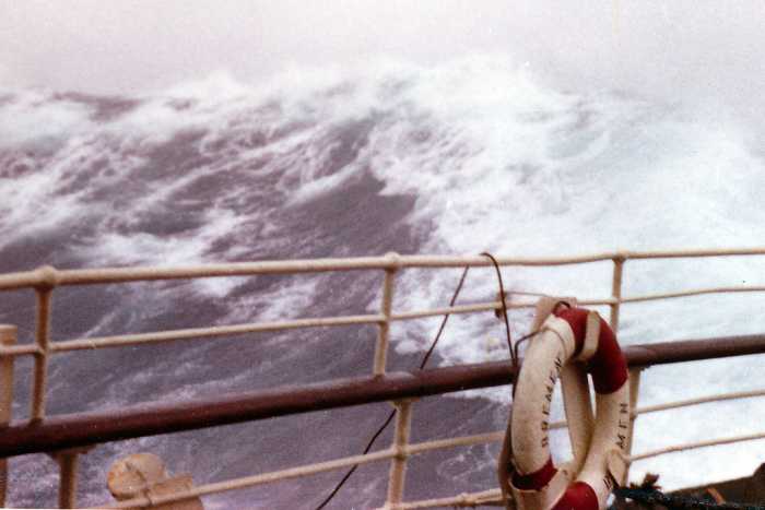 A ship navigating the raging seas of the North Atlantic