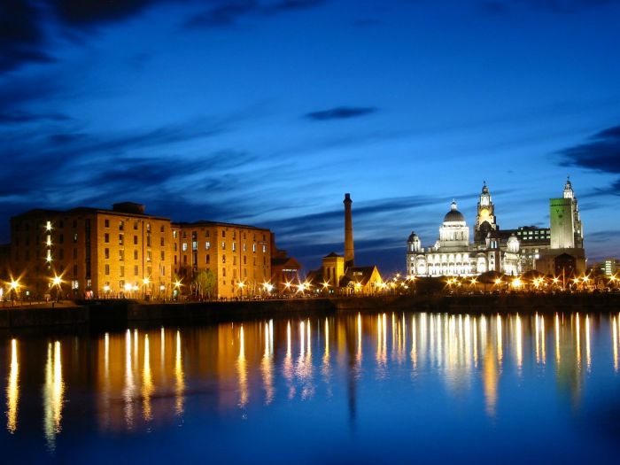 Albert Docks at night, on the River Mersey, Liverpool, UK.