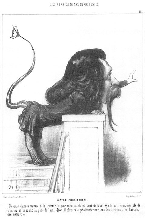 Honore Daumier's "Victor Considerant": a man becomes leonine, serpentine, and alien all at once, while remaining comically exaggerated.