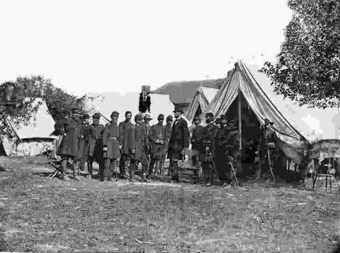 Custer (far right) was at McClellan's HQ when Lincoln visited two weeks after the Battle of Antietam.