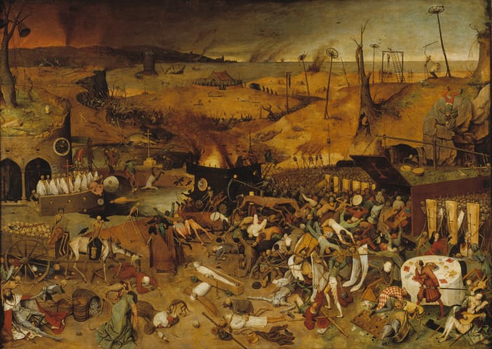 The Triumph of Death, Pieter Brughel (1562) - Brughel's painting depicts the devastation caused by the Black Death in Europe.