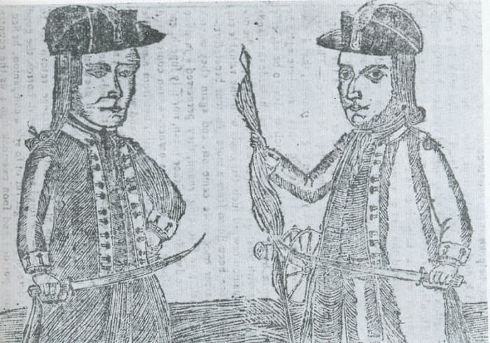 Danial Shays and Job Shattuck, two of the conspirators in the rebellion that bears Shays' name.