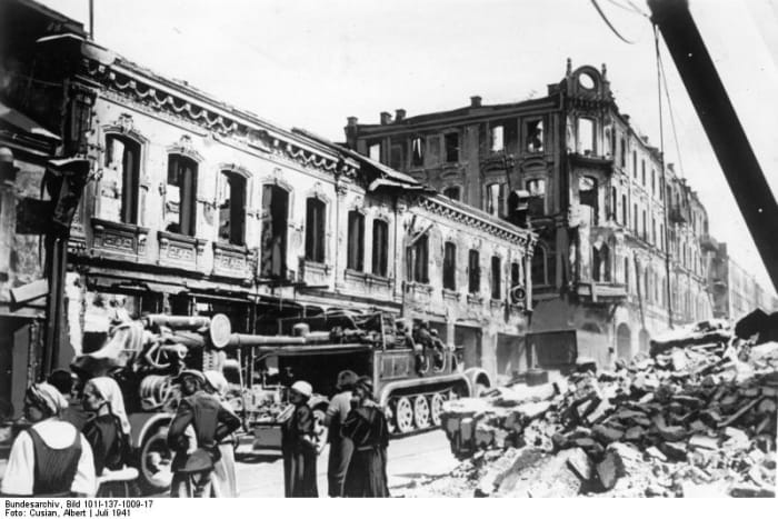 The ruins of Minsk, capital of Belarus which was destroyed by the Germans in July 1941.