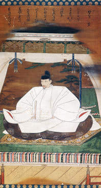 A portrait of Toyotomi Hideyoshi, wearing the agekubi robes of the highest Imperial ceremony. Hideyoshi's official title was 'Regent of the Realm' (roughly equivalent to Prime Minister).