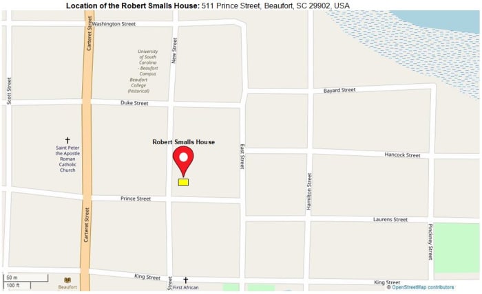 Location of the Robert Smalls House: 511 Prince Street, Beaufort, SC 29902, USA