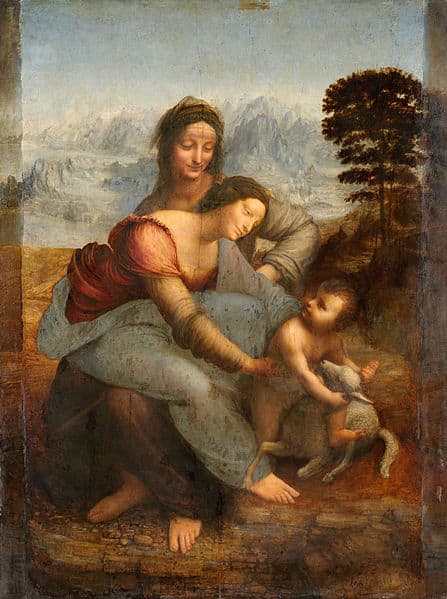 Leonardo, Virgin with St. Anne (1510), Paris Louvre - The organization of the group of figures may have influenced Michelangelo, who knowed the painting from an earlier panel.