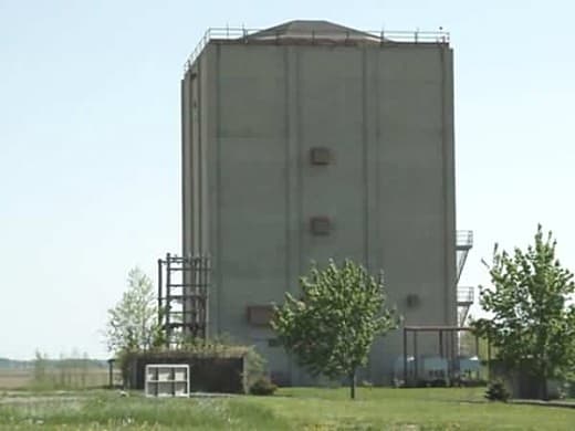The FPS-24 radar tower building at Port Austin, MI as it looked in 2001, after base closing in 1988.