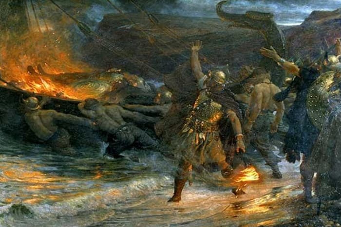 Arab writer Ibn Rustah described a Viking funeral, which included the ritual burning of a slave girl along with her master.