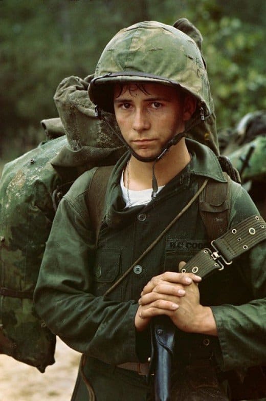 Young American soldier in the Vietnam War. There is a myth that the average age of US soldiers killed in Vietnam was 19 years of age, but the true figure is actually 22. Still young, but not teenage.