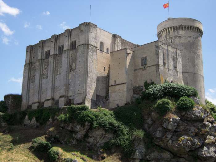 The Château de Falaise in France. Castles were an effective way to provide protection for people and wealth. In particular they provided safety to the lord, his family, and his servants and as a refuge place from rampaging enemy armies.