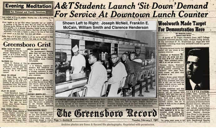 On February 1, 1960 four African American college students sat down at a lunch counter in Greensboro, South Carolina and politely asked for service. Their actions started the peaceful sit-in protests.