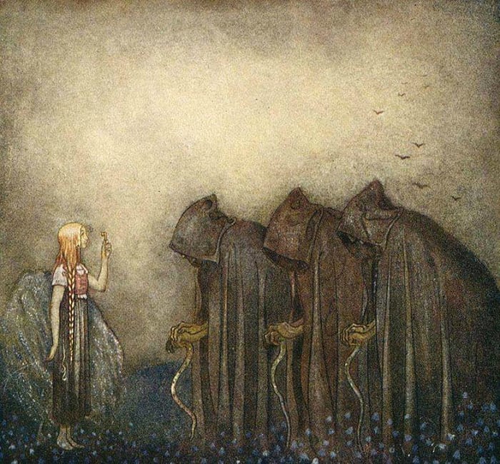 This illustration by John Bauer reminds me of the Cailleach due to her association as a goddes with many incarnations. She was mainly known as a hag, but had periods of youth.