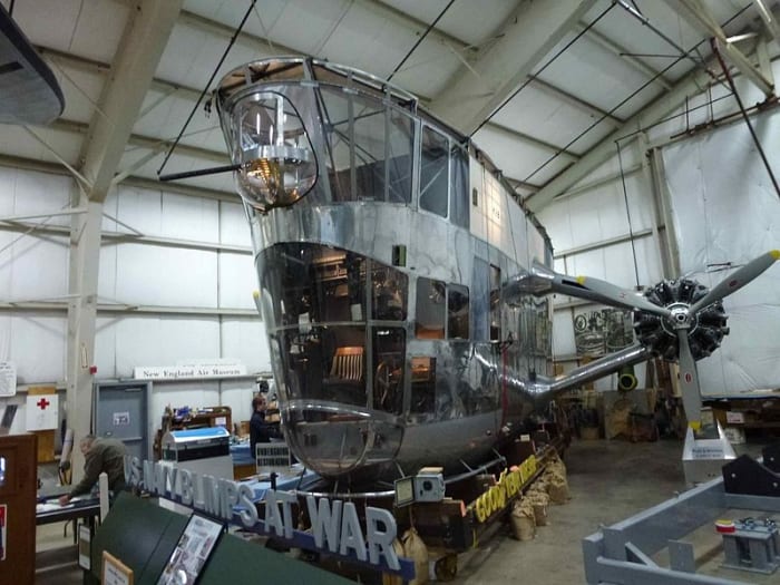 K-class gondola (control car) at the New England Air Museum. Note the 50 caliber machine gun up in the top front blister.