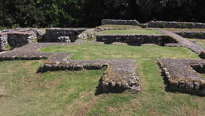 The ruins of the mansio (inn) on the left, and the bath house on the right, dating to the period between 85 AD and 250 AD