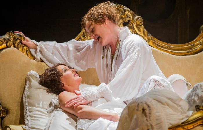 Opera North's production of Strauss's Der Rosenkavalier (2016). Ylva Kihlberg as The Marschallin (left) and Helen Sherman as Octavian. Photo Credit: Robert Workman and Opera North