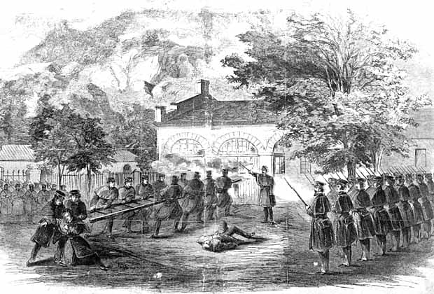 Harper's Weekly Illustration of U.S. Marines attacking the firehouse which John Brown used as a fort during his raid on Harper's Ferry.