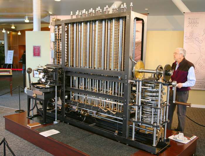 The first complete Babbage Engine was completed in London in 2002, 153 years after it was designed. Difference Engine No. 2, built faithfully to the original drawings, consists of 8,000 parts, weighs five tons, and measures 11 feet long This one is S
