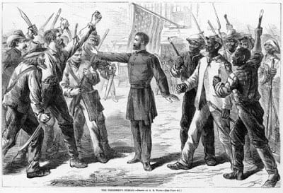 Man (Most likely depicted as General Howard) representing the Freedman’s Bureau