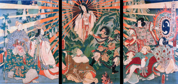 The saga at Amano Iwato is arguably the most important Shinto creation myth. Many Shinto gods and goddesses were first named in this legend.