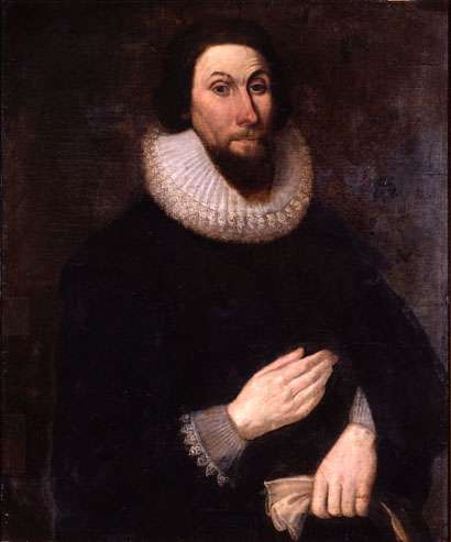 A 17th-century portrait of John Winthrop, one of the founding members of the first Puritan colony, the Massachusetts Bay Colony.