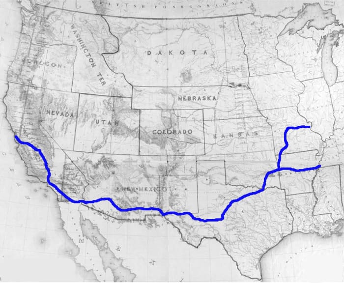 The Butterfield Overland Stage Route - St. Louis and Memphis to San Francisco, September 1858 to March 1861