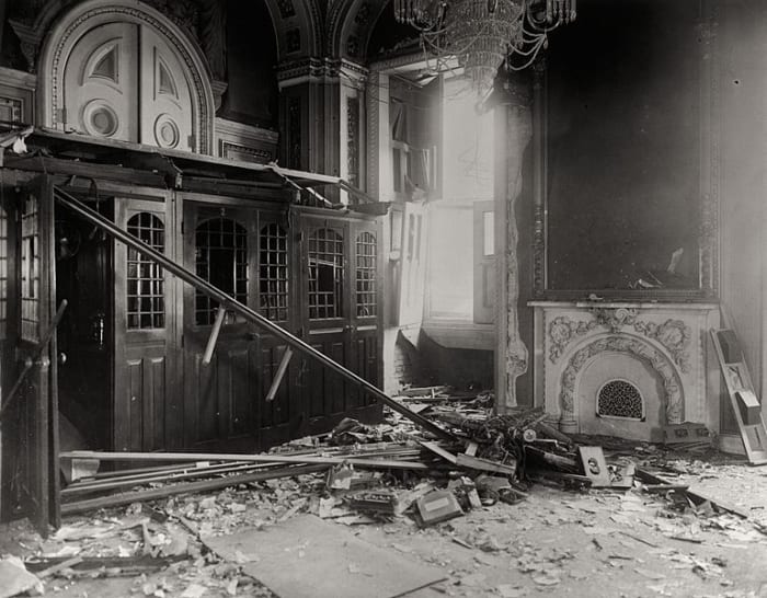 The Senate Reception room in the US Capitol after Muenter's bomb exploded (July 2, 1915)