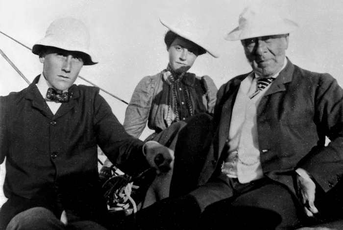 Franklin D. Roosevelt, Helen R. Roosevelt (FDR's half-niece, daughter of James "Rosy" Roosevelt) and James Roosevelt (FDR's father) at Campobello Island, 1899