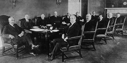 Hardings first meeting with his cabinet. Photo is dated from 1921 and may also be found in the library of Congress.