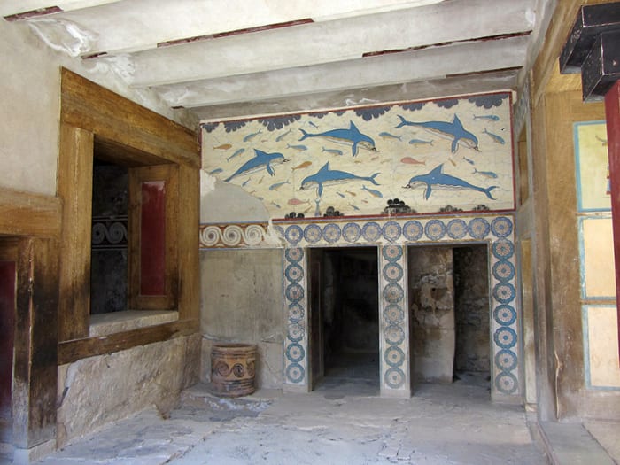 The interior of the Palace of Knossos. Complicated, narrow corridors give the impression that a labyrinth indeed existed here.