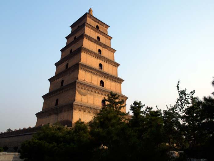 The Great Wild Goose Pagoda in Xi'an. This ancient structure once held the sutras brought back to China by Xuan Zang and is today, a major tourist attraction of the city.