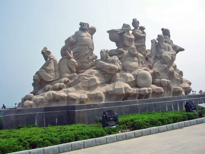 Sculpture of Ba Xian at Penglai, China. In Chinese mythology, the Eight Immortals are said to reside at Penglai, a mythical paradise.