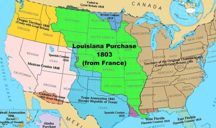 The Louisiana Purchase was the acquisition of a vast territory by the United States from France in 1803. In return for fifteen million dollars, or approximately eighteen dollars per square mile.