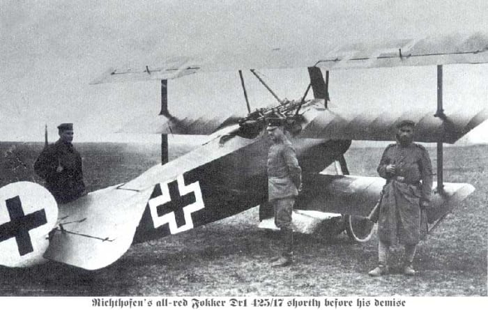 The FokkerTriplane used by the Red Baron during the air war over Verdun 1916. Over 165 German warplanes massed over the battlefield of Verdun the largest in the history of warfare.