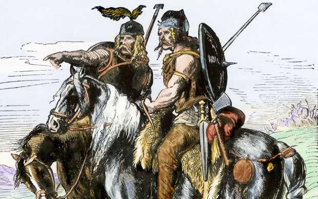 The common description of the tall, blonde, savage Gauls, or even worse the vicious Germans. Notice the pants, how barbaric!