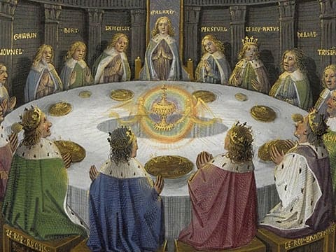 L'apparition du Graal aux chevaliers de la Table ronde. (The Grail Appearing Before the Knights of the Round Table) - manuscript fragment