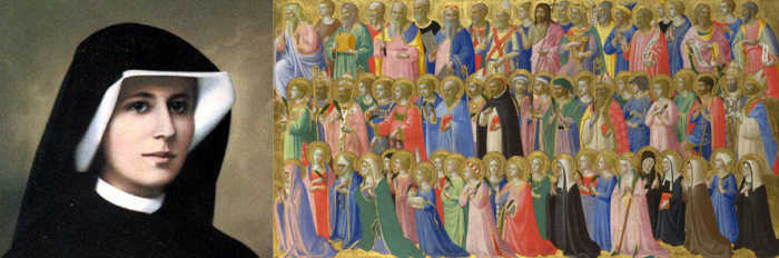 St. Faustina Kowalska; a detail of the communion of saints by Blessed Fra Angelico.