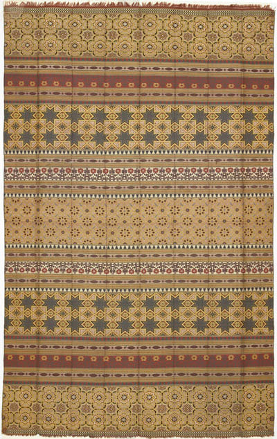 From the distinguished tradition of Islamic textiles comes this luxurious piece which attests to the high quality of the artisans active in Granada ca. 1400. "Alhambra silks," are designed in bands recalling tile mosaics in the Alhambra.