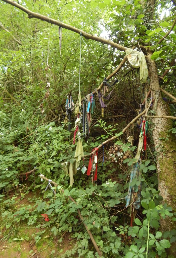 The rough remains of an earlier well can be found at the bottom of this wishing tree.