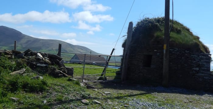 19th-20th Century corbelled stone outbuilding with turf roof, near Ferriter's Cove, Dingle Peninsula