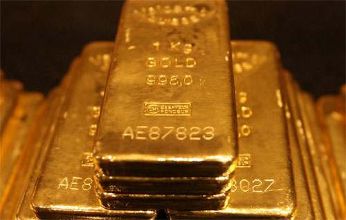 Once it has been purified, gold is made into bars called ingots and carefully guarded. It is a very heavy metal. Each of the gold bars shown above weighs 1 kilogram, which is about 2.2 pounds.